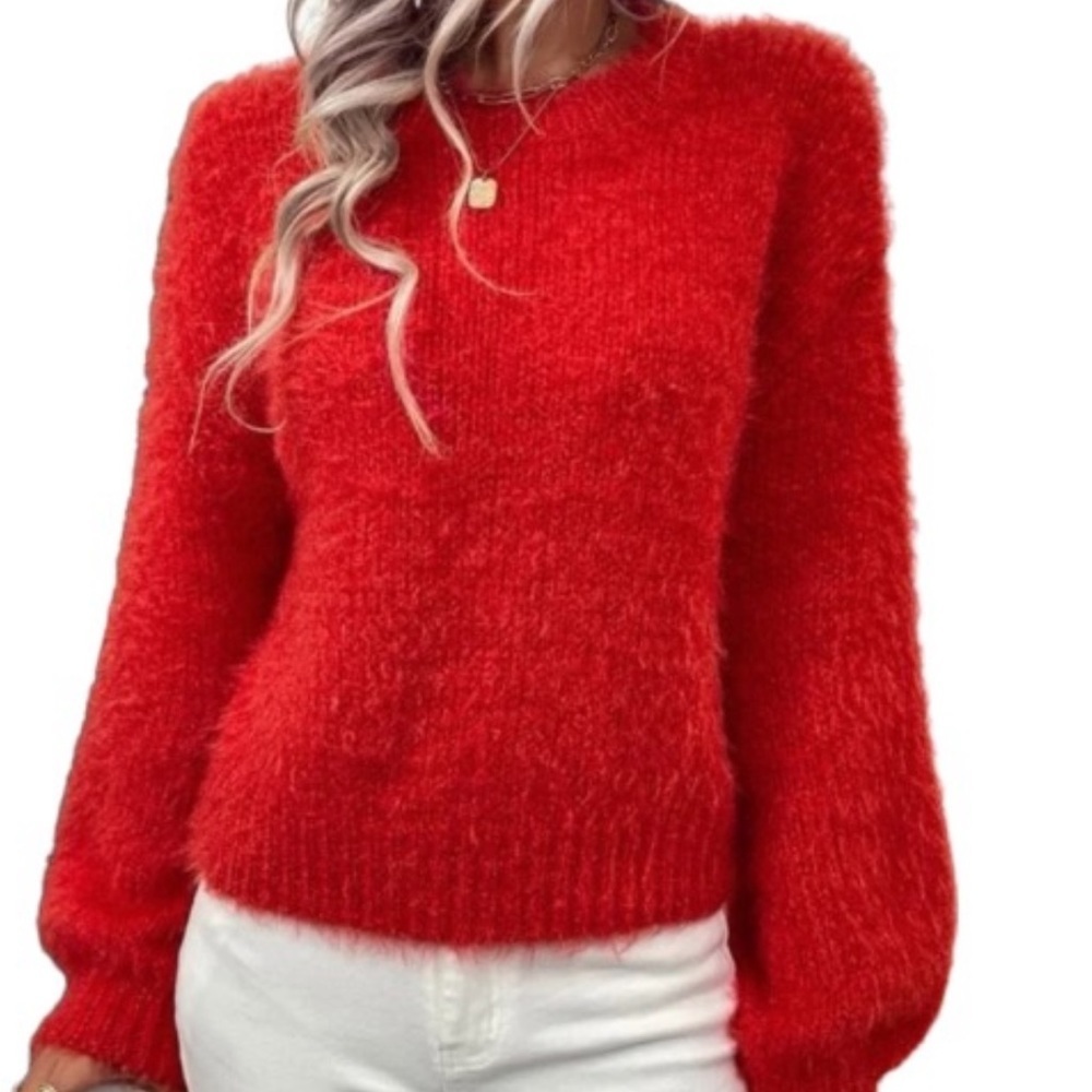 Sold out !New red fuzzy long sleeve sweater